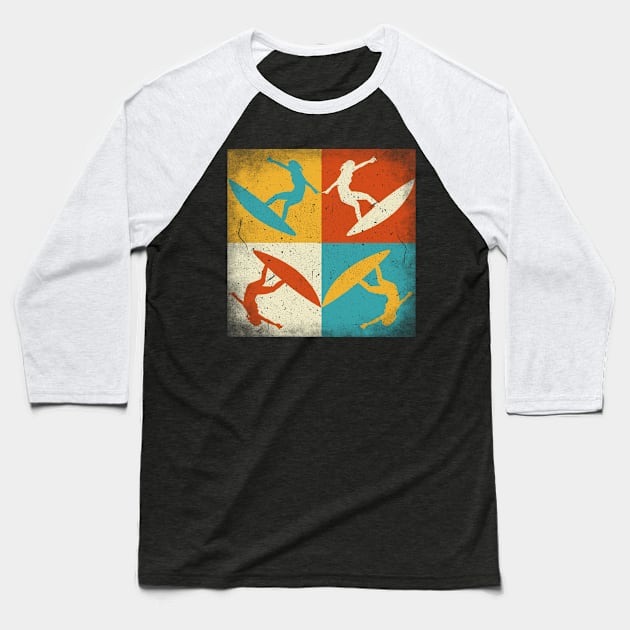 Surfing practice. Retro squares Baseball T-Shirt by SerenityByAlex